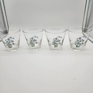Vintage 1960's Highball Juice Glasses Violet Corsage Royalon Marcrest Set Of 4